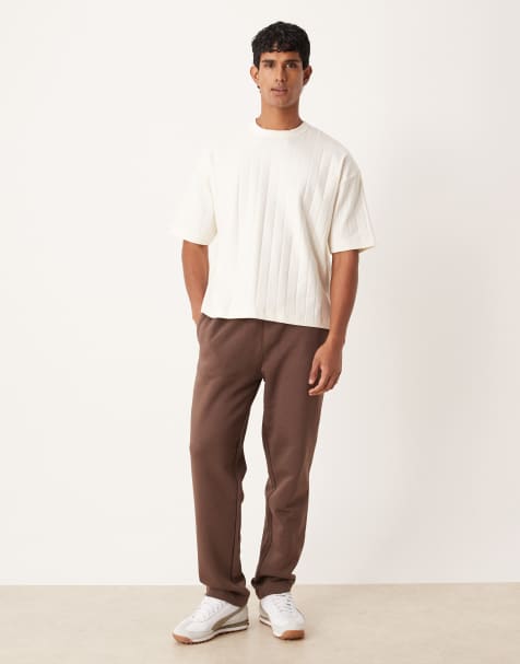 ASOS DESIGN essentials straight leg jogger in brown 
