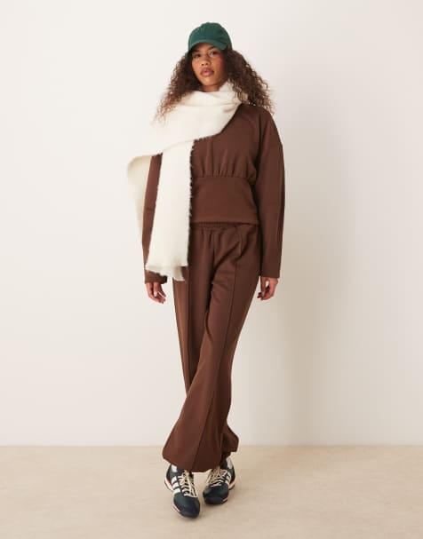 ASOS DESIGN brushback jogger in brown in scuba-style fabric