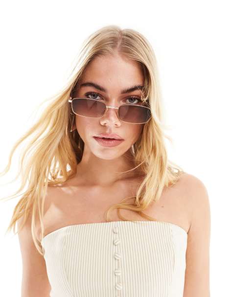 ASOS DESIGN – Brązowe kwadratowe okulary przeciwsłoneczne w metalowych oprawkach w stylu lat 90. - view 1