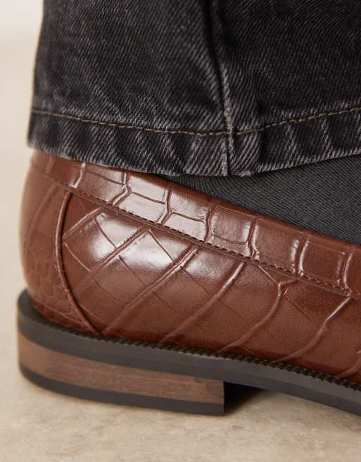 ASOS DESIGN – Brązowe loafersy penny z imitacji krokodylej skóry, 2 z 4