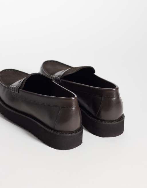 ASOS DESIGN – Brązowe loafersy penny ze skóry i zamszu, 4 z 4