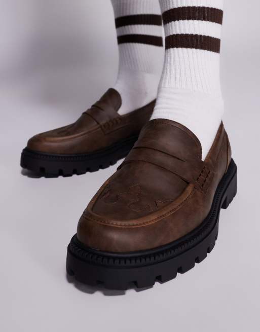ASOS DESIGN – Brązowe loafersy z ozdobnymi przeszyciami w kowbojskim stylu, 3 z 4