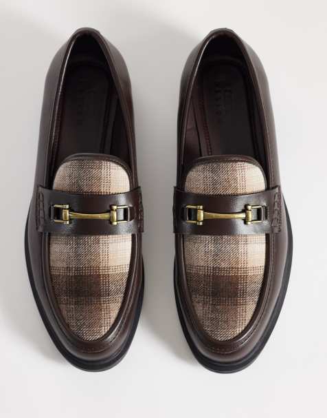 ASOS DESIGN – Brązowe loafersy z wędzidłem i wstawką w kratę - view 1