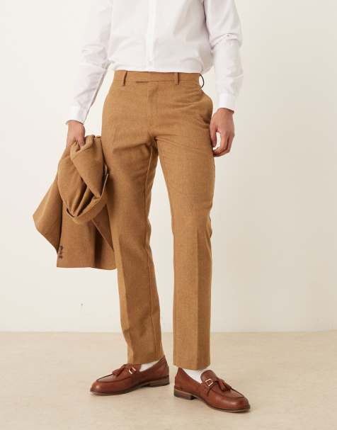ASOS DESIGN wool blend slim suit trousers in brown