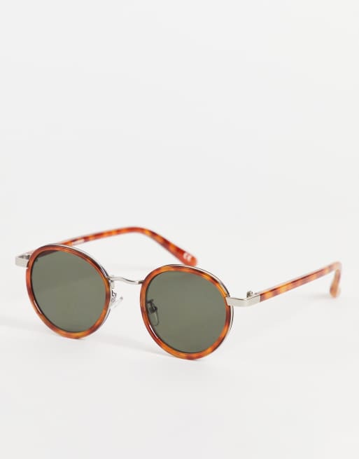 ASOS DESIGN – Brązowe okrągłe okulary przeciwsłoneczne z szylkretowym wzorem i przyciemnianymi szkłami
