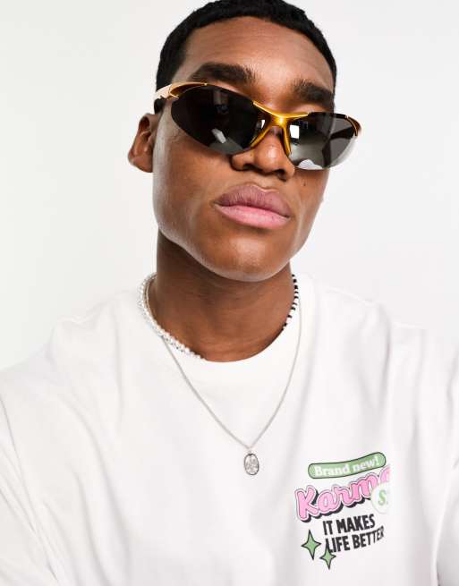 ASOS DESIGN – Brązowe okulary przeciwsłoneczne bez oprawek ze srebrnymi lustrzanymi soczewkami