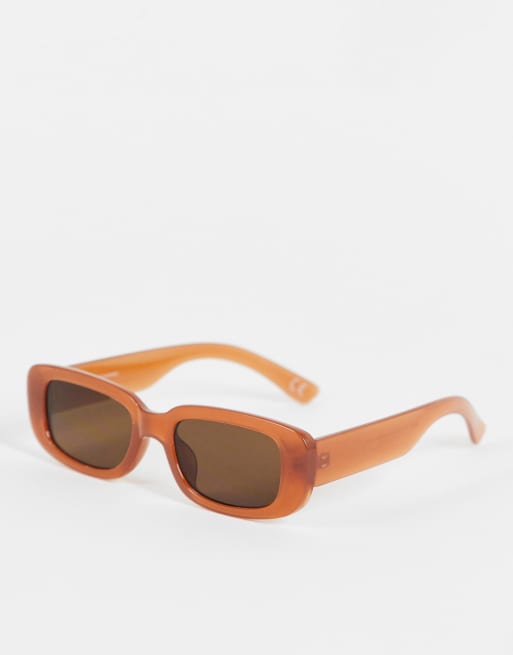 ASOS DESIGN – Brązowe okulary przeciwsłoneczne w kształcie zaokrąglonego prostokąta z przyciemnianymi soczewkami 