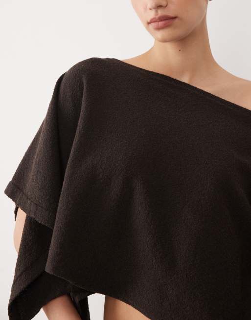 ASOS DESIGN – Brązowe ponczo z bawełnianej dzianiny bouclé, 3 z 4