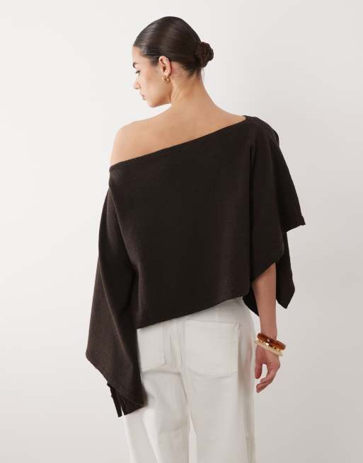 ASOS DESIGN – Brązowe ponczo z bawełnianej dzianiny bouclé, 4 z 4