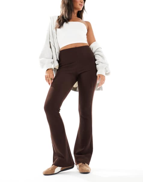 ASOS DESIGN heavyweight rib flare trouser in chocolate