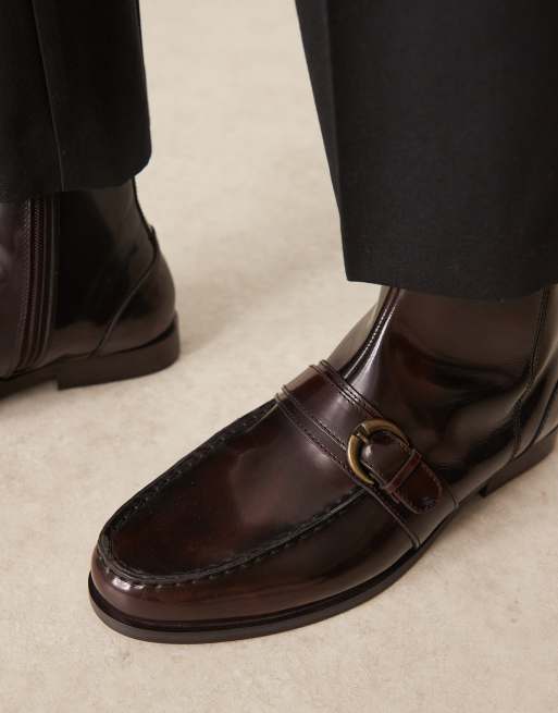 ASOS DESIGN – Brązowe skórzane loafersy z ozdobnym paskiem, 3 z 4