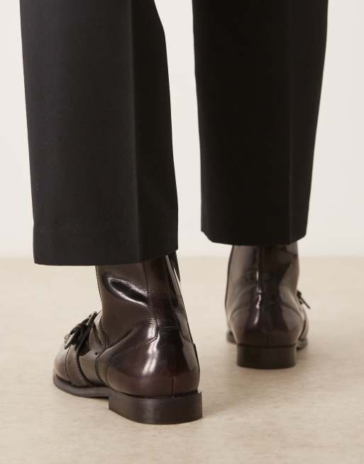 ASOS DESIGN – Brązowe skórzane loafersy z ozdobnym paskiem, 4 z 4