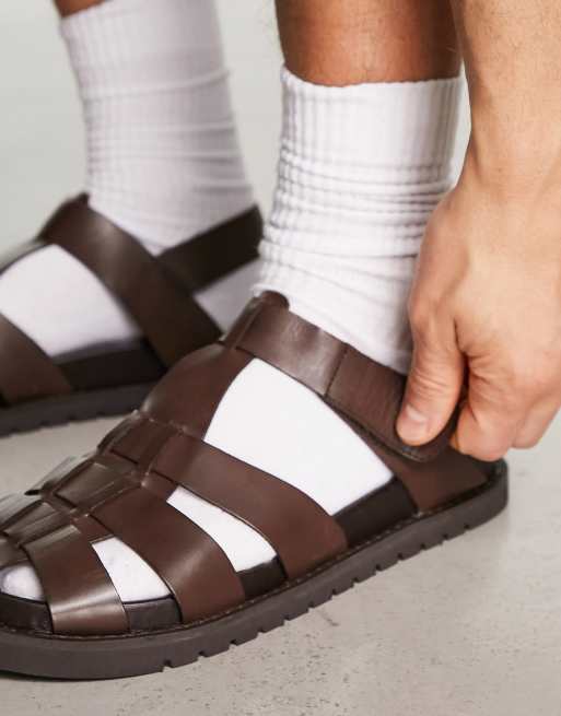 ASOS DESIGN – Brązowe skórzane sandały w stylu rybackim z grubą podeszwą, 3 z 4