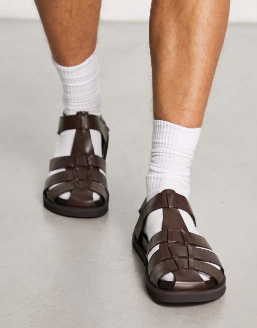 ASOS DESIGN – Brązowe skórzane sandały w stylu rybackim z grubą podeszwą, 4 z 4