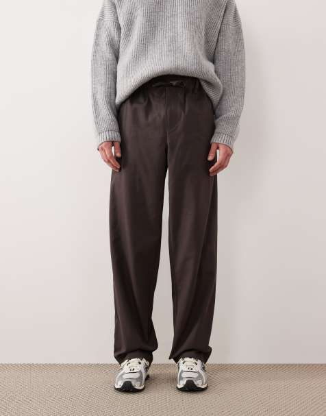 ASOS DESIGN baggy trousers in brown with self tie