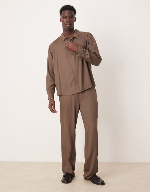 ASOS DESIGN – Brązowe spodnie bardzo szerokim fasonie, część zestawu