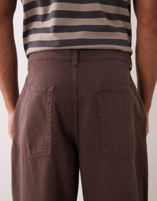 ASOS DESIGN – Brązowe spodnie barrel z zakładkami, 5 z 5
