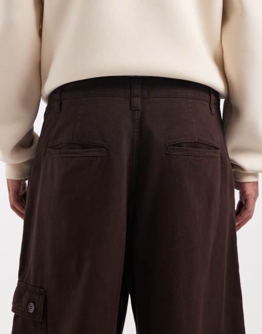 ASOS DESIGN – Brązowe spodnie bojówki o luźnym prostym kroju, 4 z 5