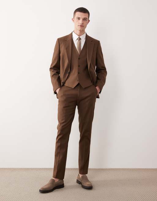 ASOS DESIGN – Brązowy garnitur o obcisłym kroju z dużą zawartością lnu, 3 z 4