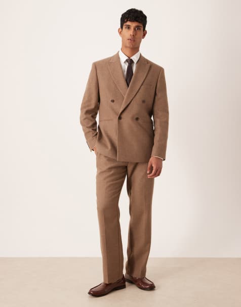 ASOS DESIGN straight suit trouser with wool in brown