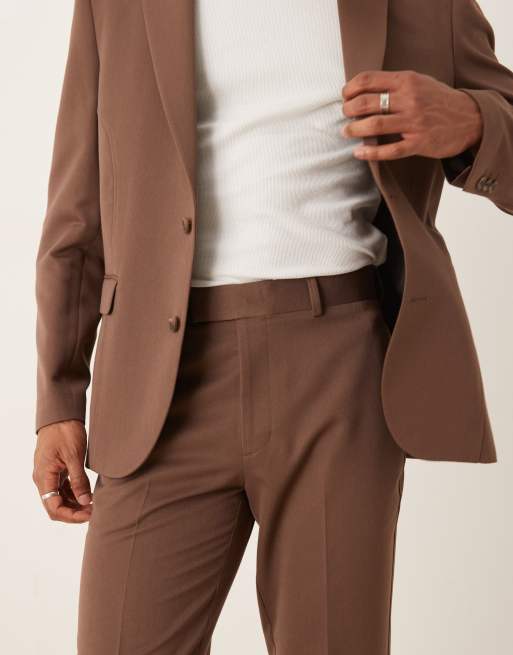 ASOS DESIGN – Brązowe spodnie garniturowe z prostymi nogawkami i ozdobnymi szwami, 4 z 5