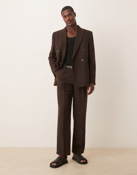 ASOS DESIGN wool blend straight leg suit trousers in brown