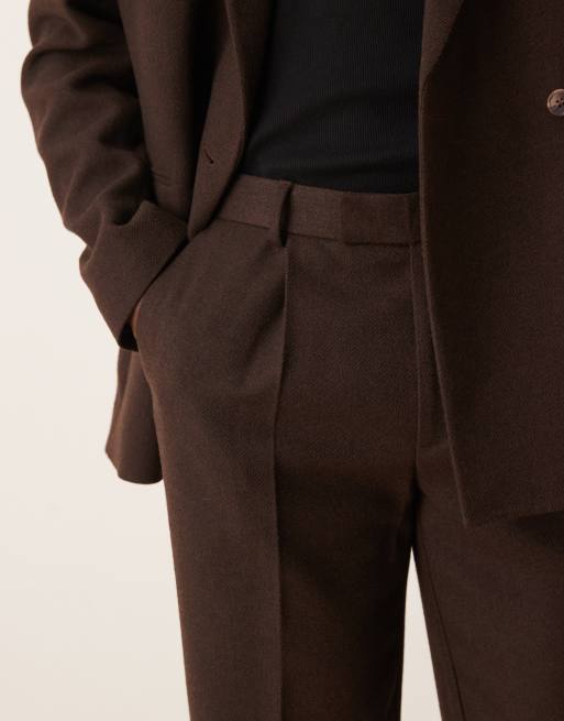 ASOS DESIGN – Brązowe spodnie garniturowe z prostymi nogawkami z domieszką wełny, 3 z 5