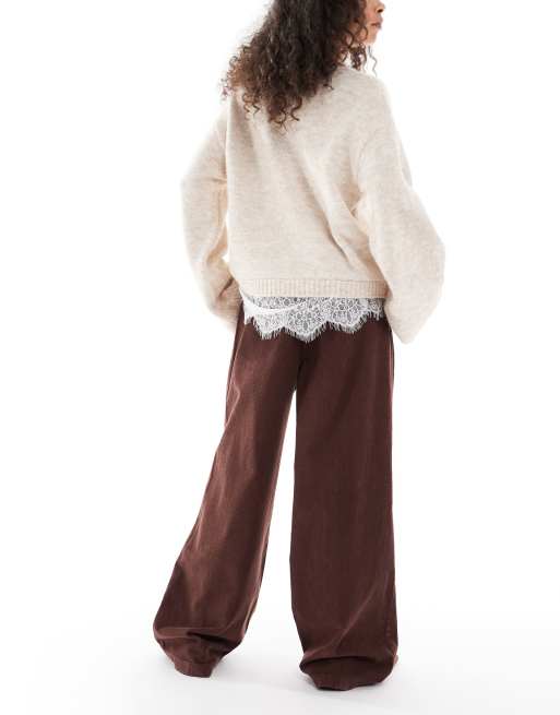ASOS DESIGN – Brązowe spodnie sztruksowe z szerokimi nogawkami w stylu joggersów, 3 z 5