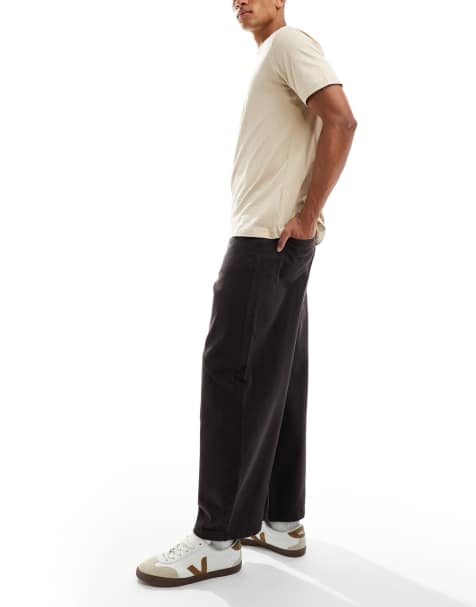 ASOS DESIGN barrel trousers in brown with seam detail