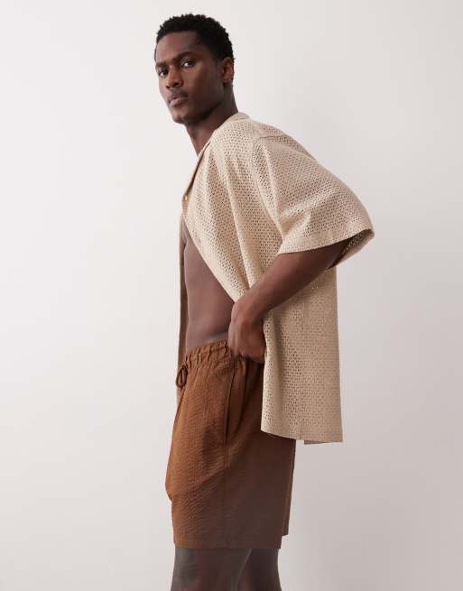 ASOS DESIGN – Brązowe średniej długości szorty kąpielowe z kory, 3 z 5