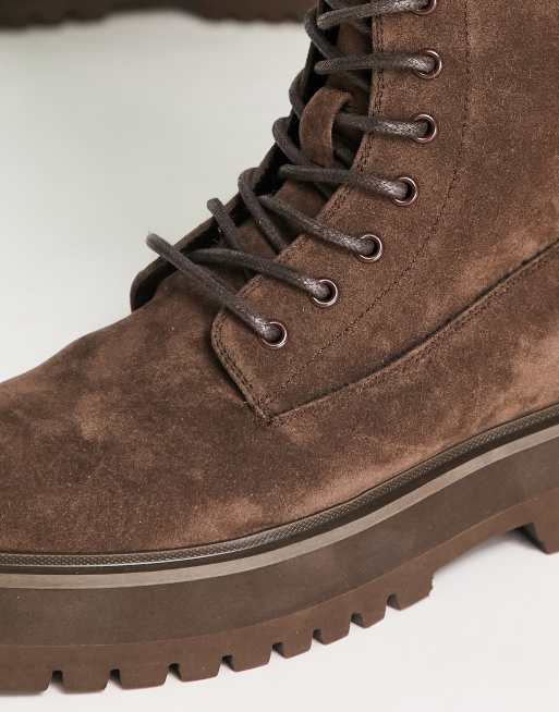 ASOS DESIGN – Brązowe sznurowane botki z imitacji zamszu na grubej podeszwie, 4 z 4