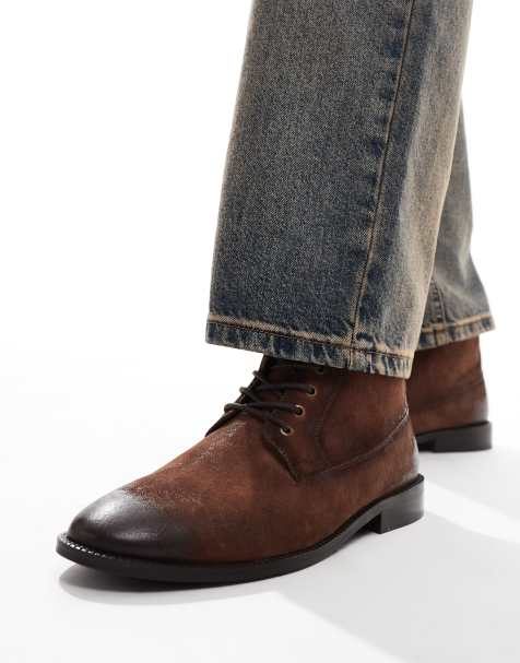 ASOS DESIGN – Brązowe sznurowane botki z zamszu z efektem sprania - view 1