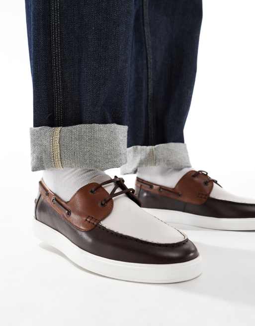 ASOS DESIGN – Brązowe sznurowane buty żeglarskie z jasnobrązowymi wstawkami z zamszu