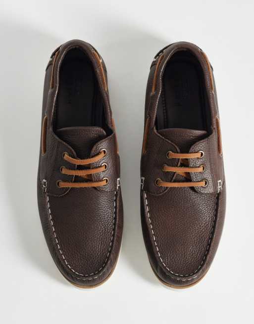 ASOS DESIGN – Brązowe sznurowane buty żeglarskie ze skóry, 2 z 4