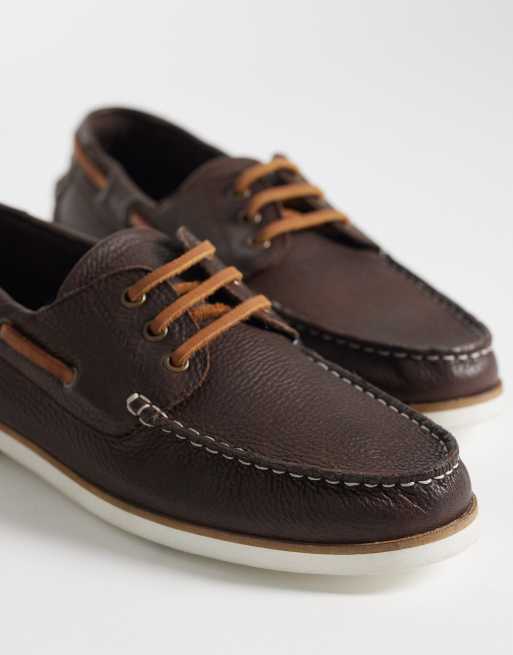 ASOS DESIGN – Brązowe sznurowane buty żeglarskie ze skóry, 3 z 4