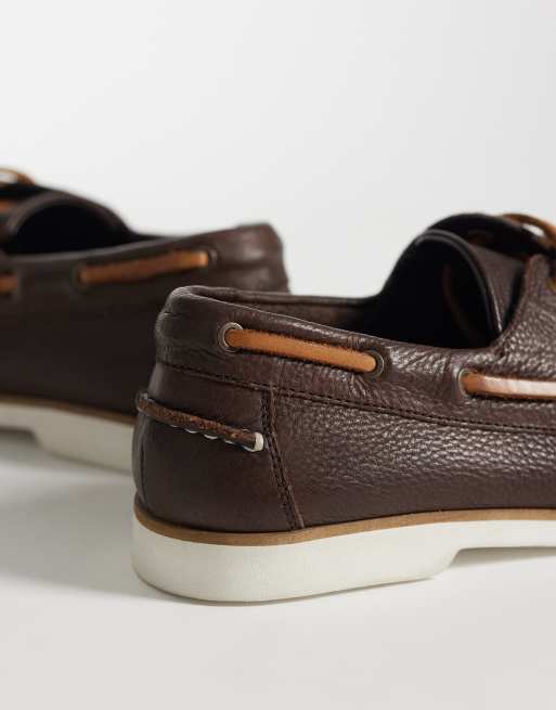 ASOS DESIGN – Brązowe sznurowane buty żeglarskie ze skóry, 4 z 4