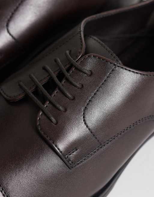 ASOS DESIGN – Brązowe sznurowane skórzane buty derby z odcinanymi noskami, 4 z 4