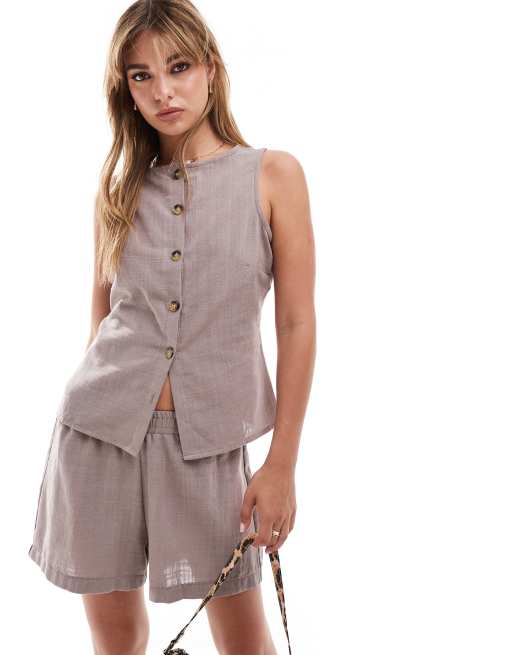 ASOS DESIGN – Brązowe szorty z imitacji lnu, część zestawu, 3 z 5