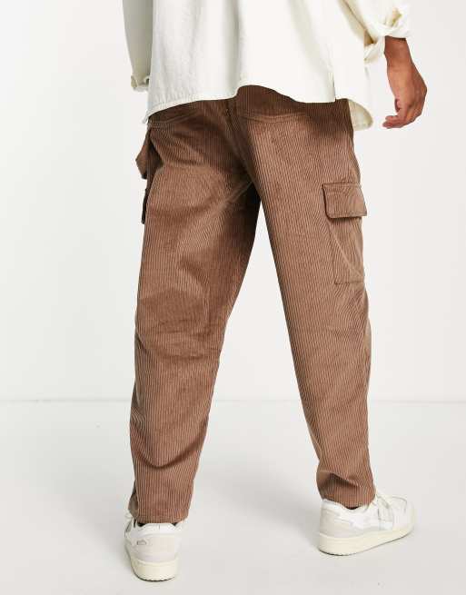 ASOS DESIGN – Brązowe sztruksowe spodnie typu carpenter z szerokimi nogawkami, 3 z 4