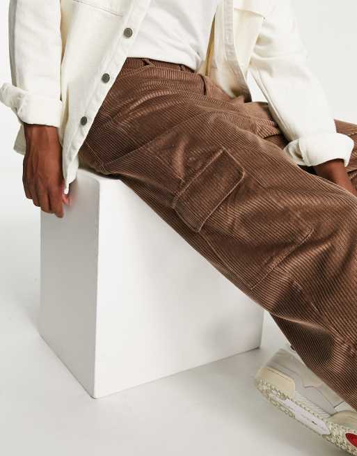 ASOS DESIGN – Brązowe sztruksowe spodnie typu carpenter z szerokimi nogawkami, 4 z 4