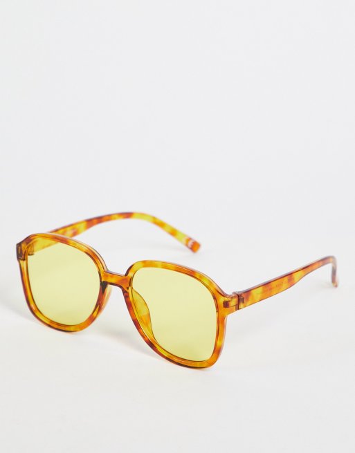 ASOS DESIGN – Brązowe szylkretowe okulary przeciwsłoneczne oversize w kwadratowych oprawkach z bursztynowymi soczewkami