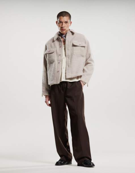 ASOS DESIGN – Brązowe wciągane eleganckie spodnie z szerokimi nogawkami - view 1