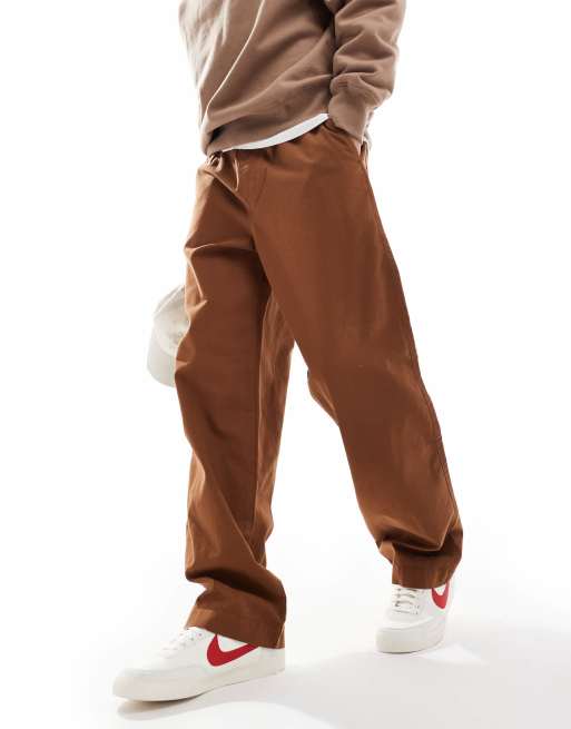 ASOS DESIGN – Brązowe wciągane spodnie baggy z naszywanymi kieszeniami z tyłu