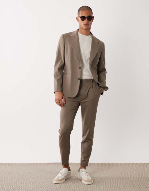 ASOS DESIGN – Brązowy, dopasowany garnitur letni, 100% wełny, 2 z 3