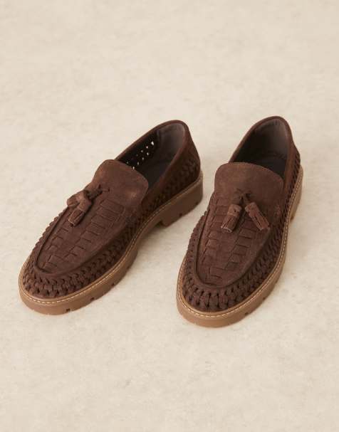 ASOS DESIGN – Brązowe zamszowe loafersy z plecioną wstawką i frędzlami - view 1