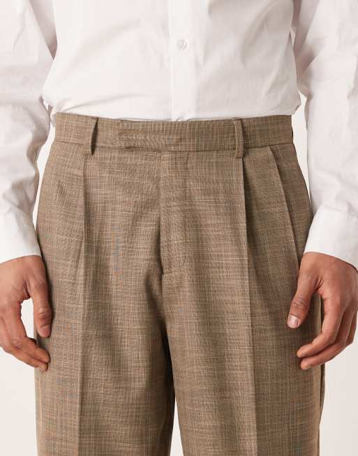 ASOS DESIGN – Brązowe zwężane spodnie garniturowe oversize o krzyżowym splocie, 4 z 5