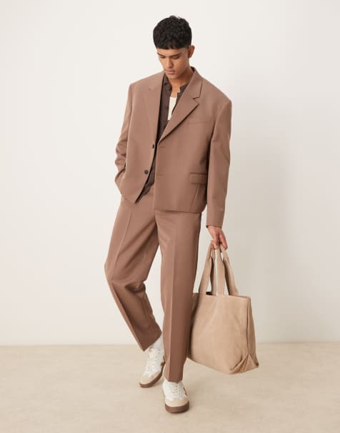 ASOS DESIGN – Brązowe zwężane spodnie garniturowe oversize - view 1
