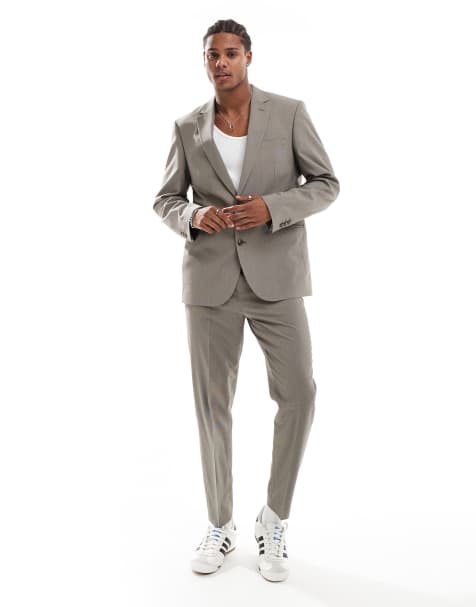 ASOS DESIGN – Brązowe zwężane spodnie garniturowe w drobną pepitkę - view 1