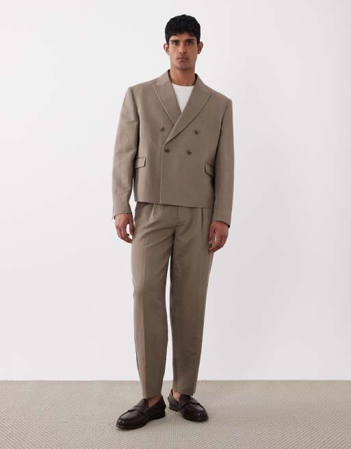 ASOS DESIGN – Brązowy garnitur o zwężanym kroju z dużą domieszką lnu, 2 z 3