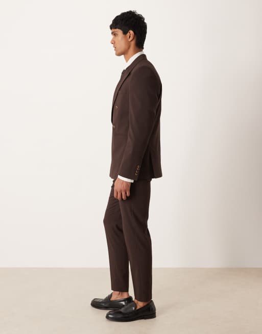 ASOS DESIGN – Brązowe zwężane spodnie garniturowe, 3 z 5